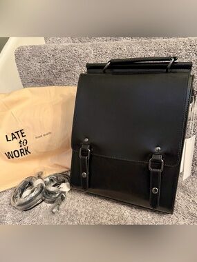 NWT Black Leather Commuter Bag, by Late to Work